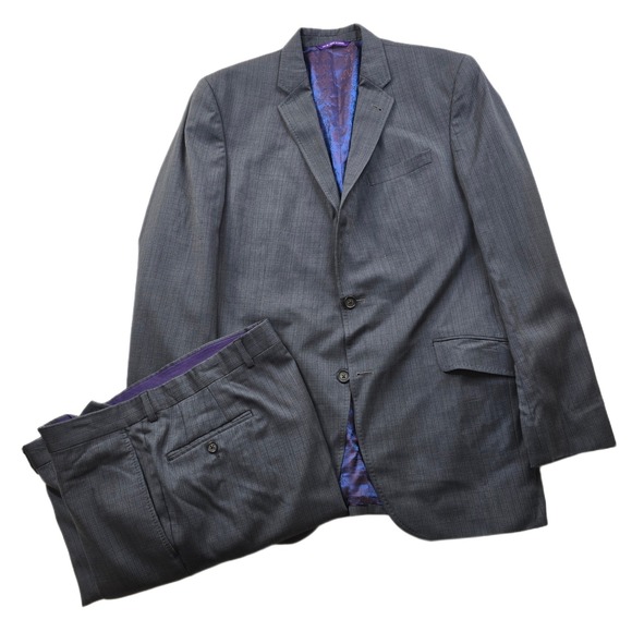 Ted Baker Suit Mens 42L 42 2 Piece Pants 38x31 Grey Wool Endurance Jarrett CT